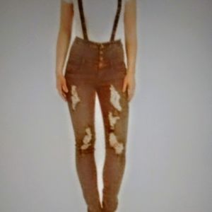 Be girl Denim Distressed High Waist Overalls in Size Medium